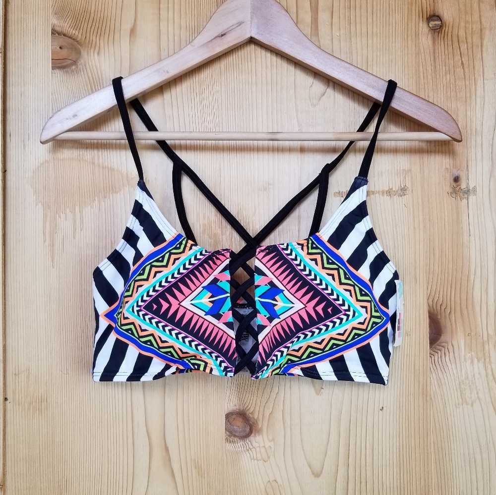 PINK NWT trival print bikini top size L